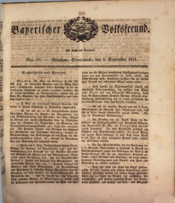 Der bayerische Volksfreund Samstag 3. September 1831