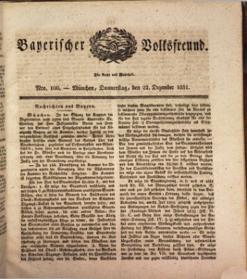 Der bayerische Volksfreund Donnerstag 22. Dezember 1831