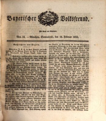Der bayerische Volksfreund Samstag 18. Februar 1832