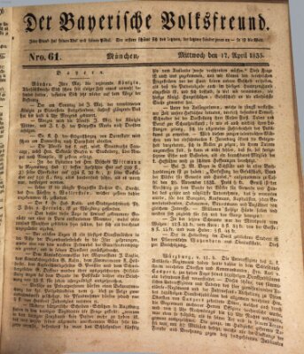Der bayerische Volksfreund Mittwoch 17. April 1833