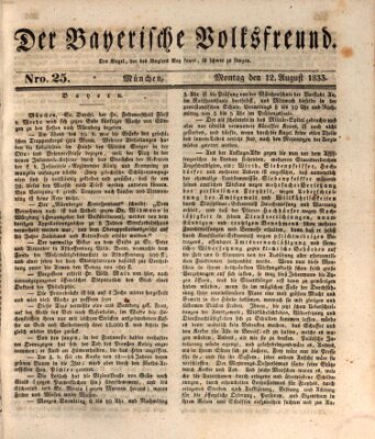 Der bayerische Volksfreund Montag 12. August 1833