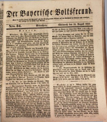Der bayerische Volksfreund Mittwoch 28. August 1833