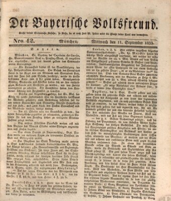 Der bayerische Volksfreund Mittwoch 11. September 1833