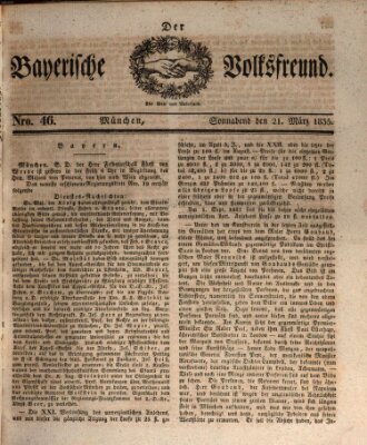 Der bayerische Volksfreund Samstag 21. März 1835