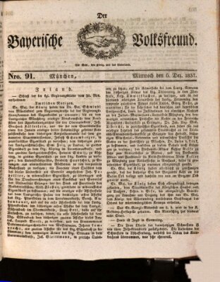 Der bayerische Volksfreund Mittwoch 6. Dezember 1837