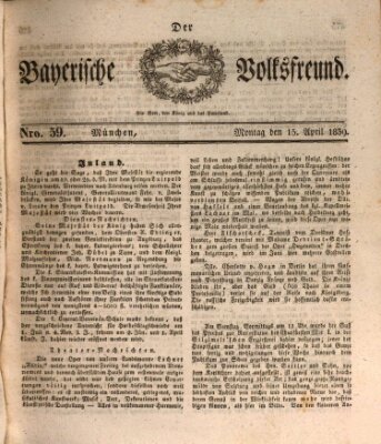 Der bayerische Volksfreund Montag 15. April 1839