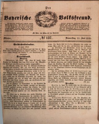 Der bayerische Volksfreund Donnerstag 11. Juni 1840