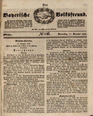 Der bayerische Volksfreund Donnerstag 17. Dezember 1840