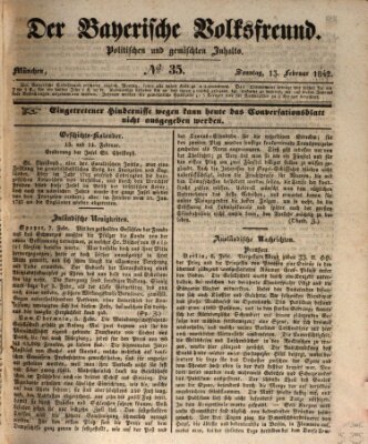 Der bayerische Volksfreund Sonntag 13. Februar 1842
