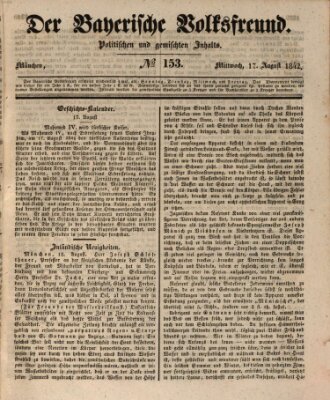 Der bayerische Volksfreund Mittwoch 17. August 1842