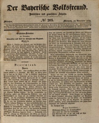 Der bayerische Volksfreund Mittwoch 16. November 1842