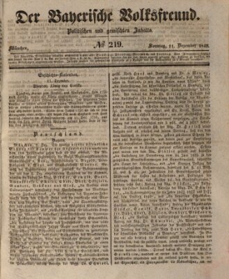 Der bayerische Volksfreund Sonntag 11. Dezember 1842