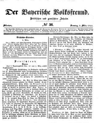Der bayerische Volksfreund Sonntag 3. März 1844