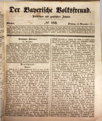 Der bayerische Volksfreund Sonntag 16. November 1845