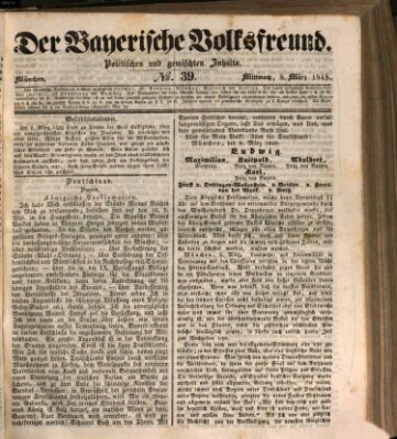 Der bayerische Volksfreund Mittwoch 8. März 1848