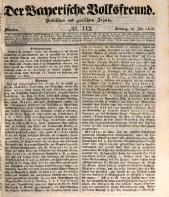 Der bayerische Volksfreund Sonntag 16. Juli 1848