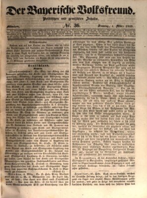 Der bayerische Volksfreund Sonntag 4. März 1849