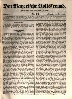 Der bayerische Volksfreund Mittwoch 13. Juni 1849