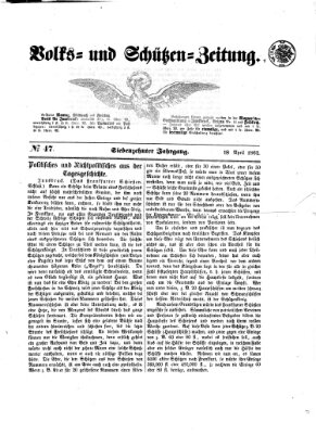 Volks- und Schützenzeitung Freitag 18. April 1862