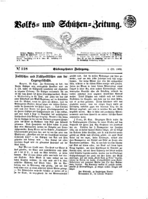 Volks- und Schützenzeitung Mittwoch 1. Oktober 1862
