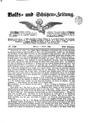 Volks- und Schützenzeitung Montag 1. Oktober 1866