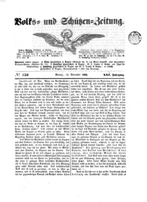 Volks- und Schützenzeitung Montag 12. November 1866