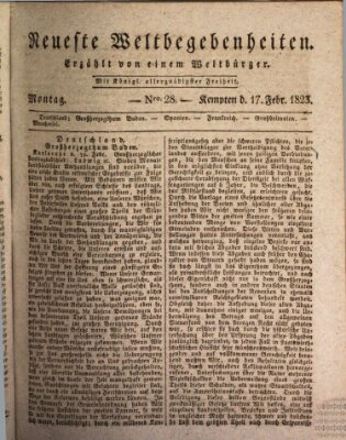 Neueste Weltbegebenheiten (Kemptner Zeitung) Montag 17. Februar 1823
