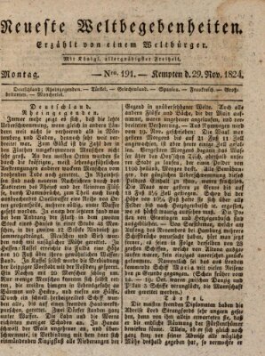 Neueste Weltbegebenheiten (Kemptner Zeitung) Montag 29. November 1824