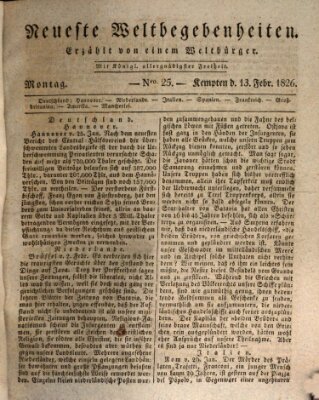 Neueste Weltbegebenheiten (Kemptner Zeitung) Montag 13. Februar 1826