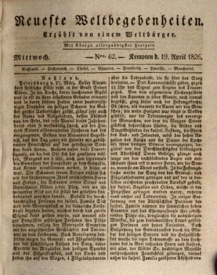Neueste Weltbegebenheiten (Kemptner Zeitung) Mittwoch 19. April 1826