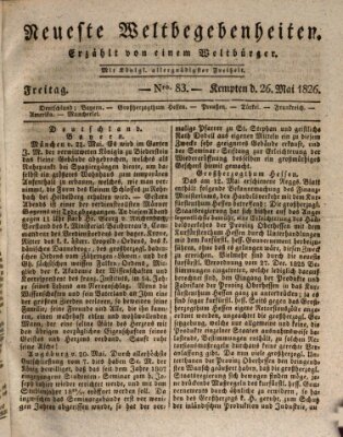 Neueste Weltbegebenheiten (Kemptner Zeitung) Freitag 26. Mai 1826