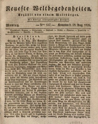 Neueste Weltbegebenheiten (Kemptner Zeitung) Montag 28. August 1826