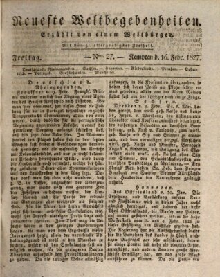 Neueste Weltbegebenheiten (Kemptner Zeitung) Freitag 16. Februar 1827