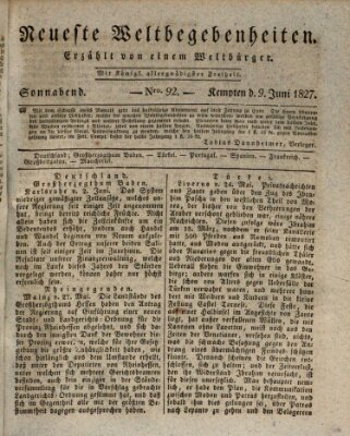 Neueste Weltbegebenheiten (Kemptner Zeitung) Samstag 9. Juni 1827
