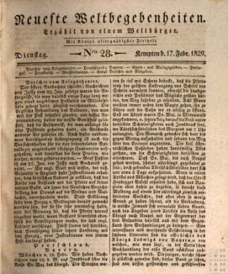 Neueste Weltbegebenheiten (Kemptner Zeitung) Dienstag 17. Februar 1829