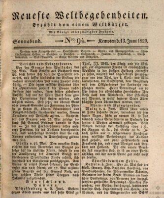 Neueste Weltbegebenheiten (Kemptner Zeitung) Samstag 13. Juni 1829