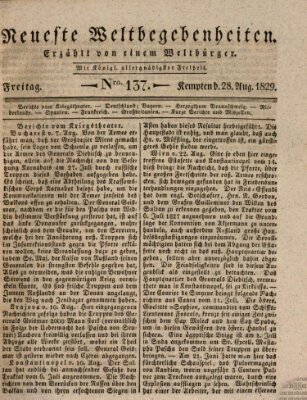 Neueste Weltbegebenheiten (Kemptner Zeitung) Freitag 28. August 1829