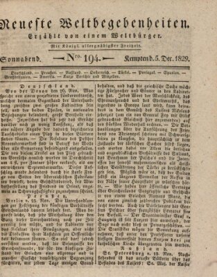Neueste Weltbegebenheiten (Kemptner Zeitung) Samstag 5. Dezember 1829