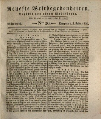 Neueste Weltbegebenheiten (Kemptner Zeitung) Mittwoch 3. Februar 1830