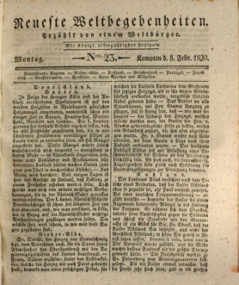 Neueste Weltbegebenheiten (Kemptner Zeitung) Montag 8. Februar 1830