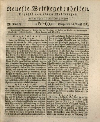 Neueste Weltbegebenheiten (Kemptner Zeitung) Mittwoch 14. April 1830