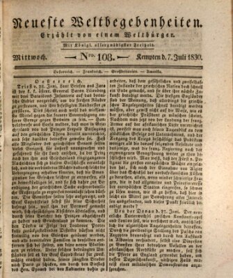 Neueste Weltbegebenheiten (Kemptner Zeitung) Mittwoch 7. Juli 1830