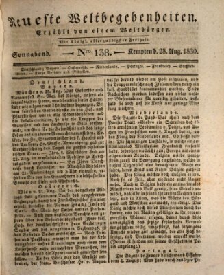 Neueste Weltbegebenheiten (Kemptner Zeitung) Samstag 28. August 1830
