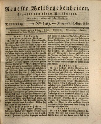 Neueste Weltbegebenheiten (Kemptner Zeitung) Donnerstag 16. September 1830