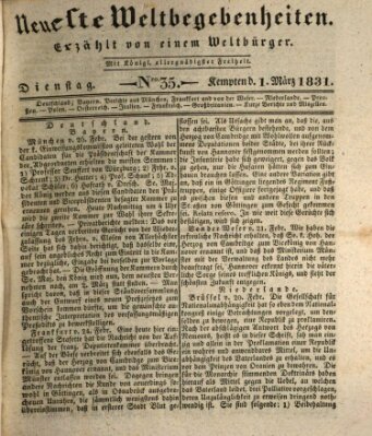 Neueste Weltbegebenheiten (Kemptner Zeitung) Dienstag 1. März 1831