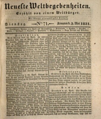 Neueste Weltbegebenheiten (Kemptner Zeitung) Dienstag 3. Mai 1831