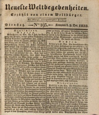 Neueste Weltbegebenheiten (Kemptner Zeitung) Dienstag 3. Dezember 1833