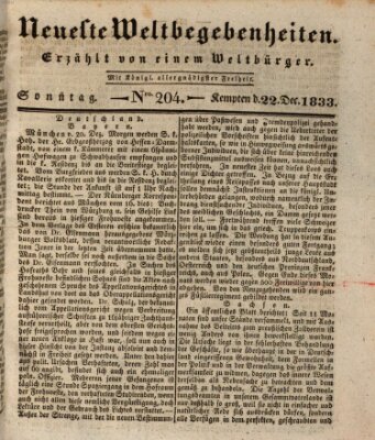 Neueste Weltbegebenheiten (Kemptner Zeitung) Sonntag 22. Dezember 1833