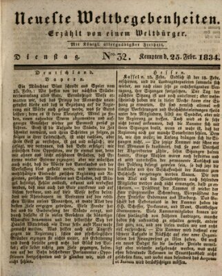 Neueste Weltbegebenheiten (Kemptner Zeitung) Dienstag 25. Februar 1834
