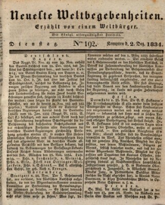 Neueste Weltbegebenheiten (Kemptner Zeitung) Dienstag 2. Dezember 1834